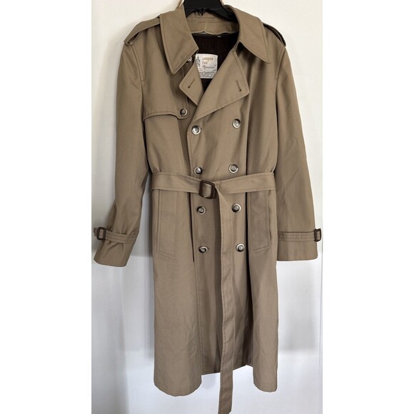 Men London Fog Trench Coat Double Breasted 42 R Zip out Faux Fur Liner $450MSRP - Picture 1 of 15